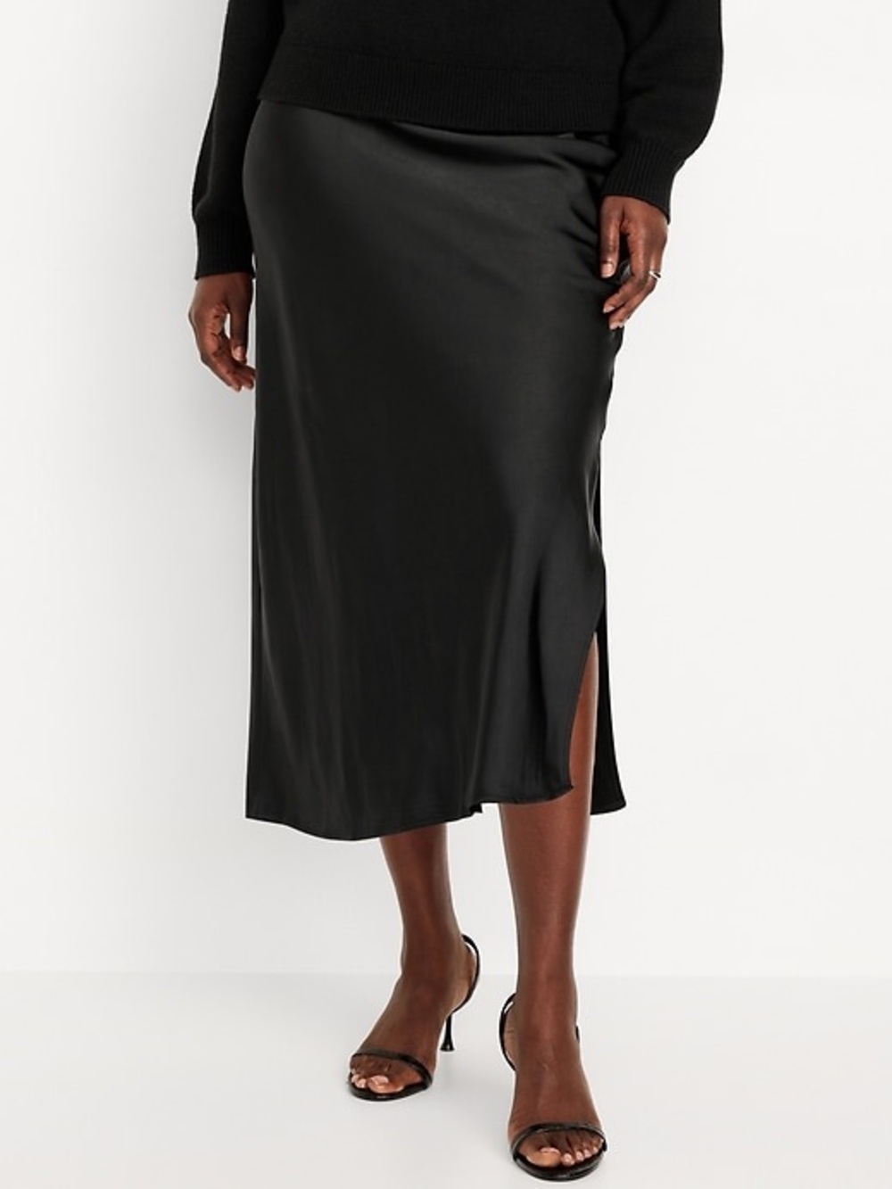 Old Navy Black Satin Midi Slip Skirt - Women